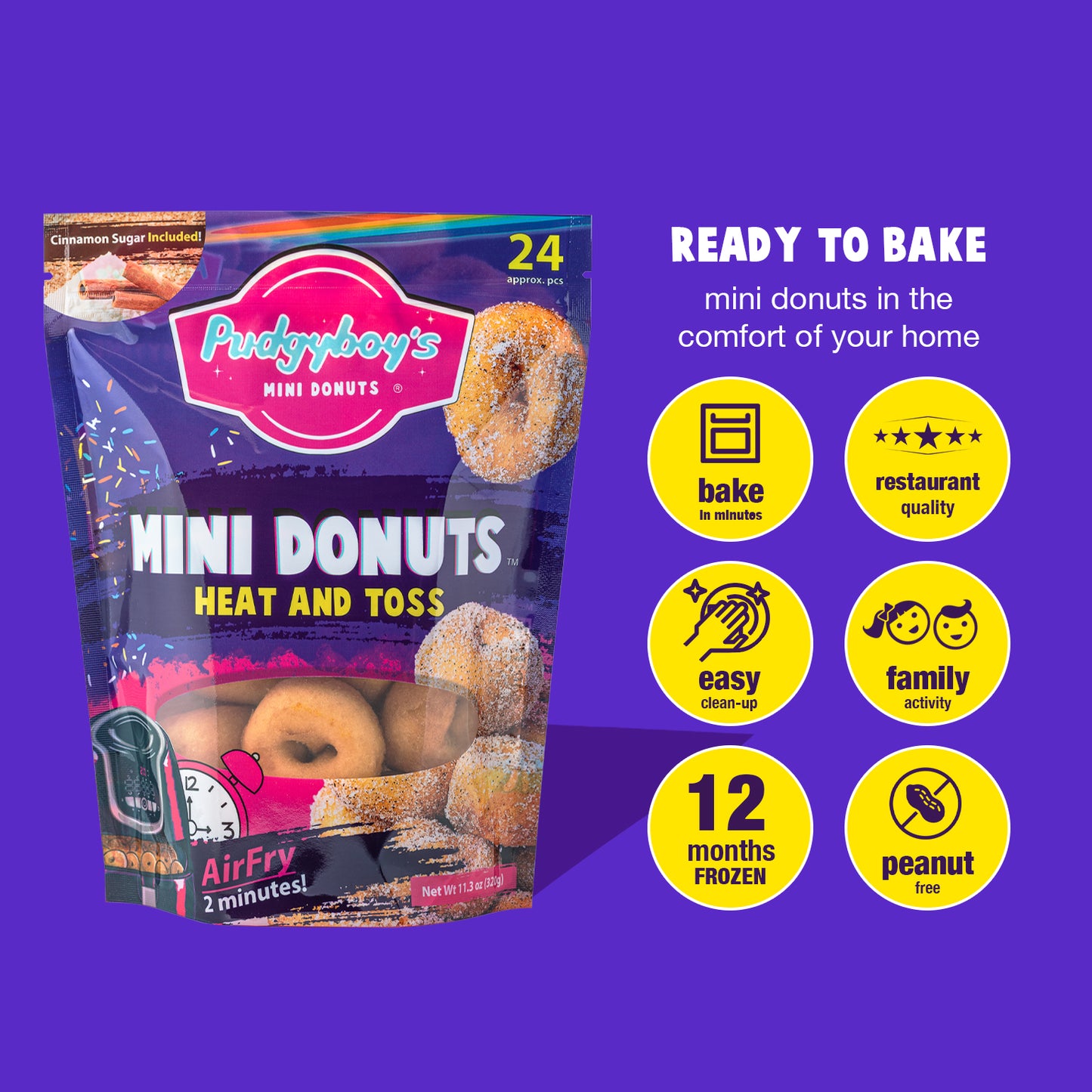 24 Pack Cinnamon Sugar - Heat and Toss Mini Donut Kit